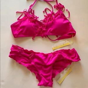 NWT LA Hearts Hot Pink Fringe/Cinch Bikini